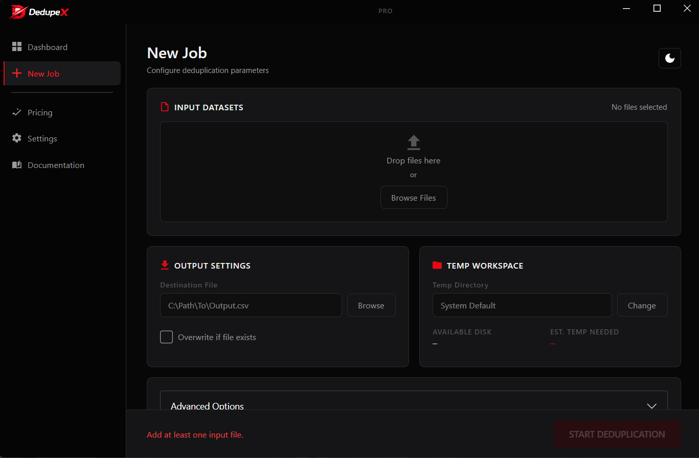 New job configuration